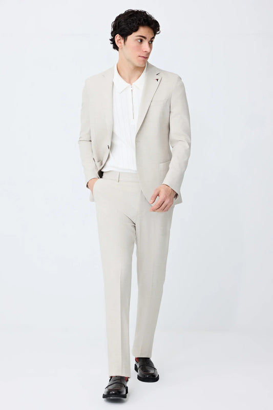 Tween Relaxed Fit (pilesiz) Bej Armürlü Kumaş Pantolon