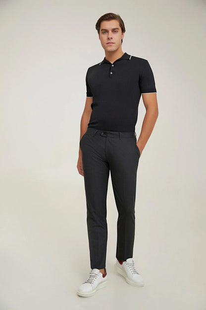 Ds Damat Comfort Fit Siyah Düz Travel Kumaş Pantolon