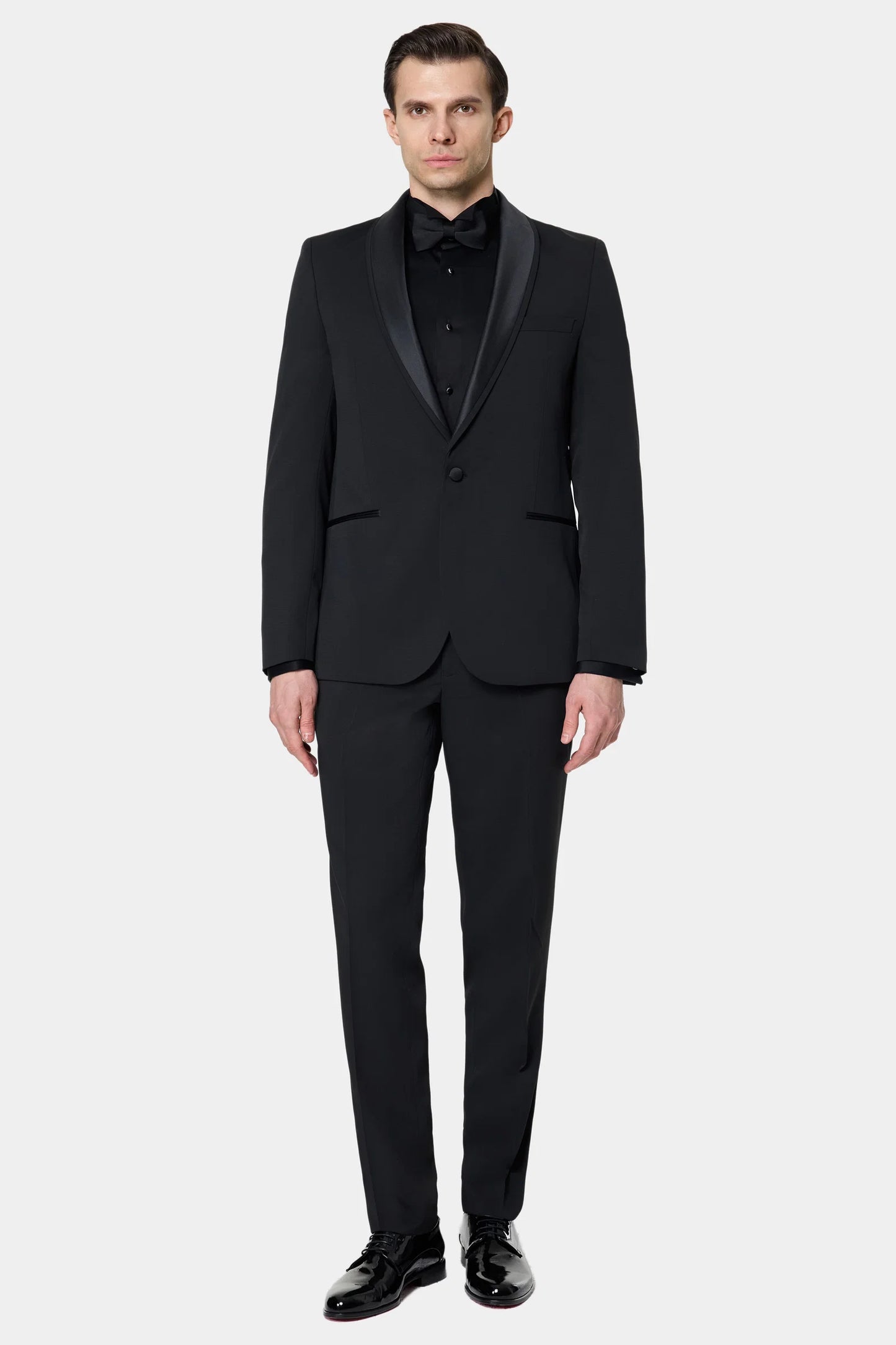 Twn Slim Fit Siyah Krep Desen Smokin Takim Elbise