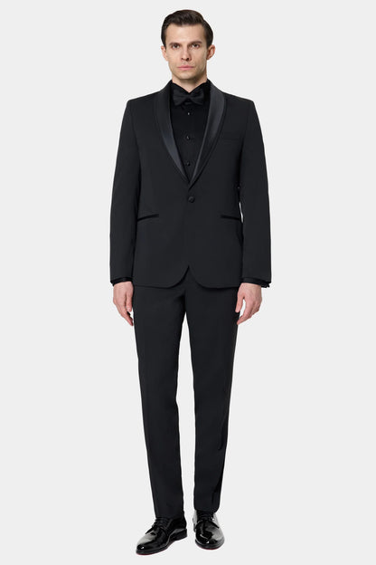 Twn Slim Fit Siyah Krep Desen Smokin Takim Elbise