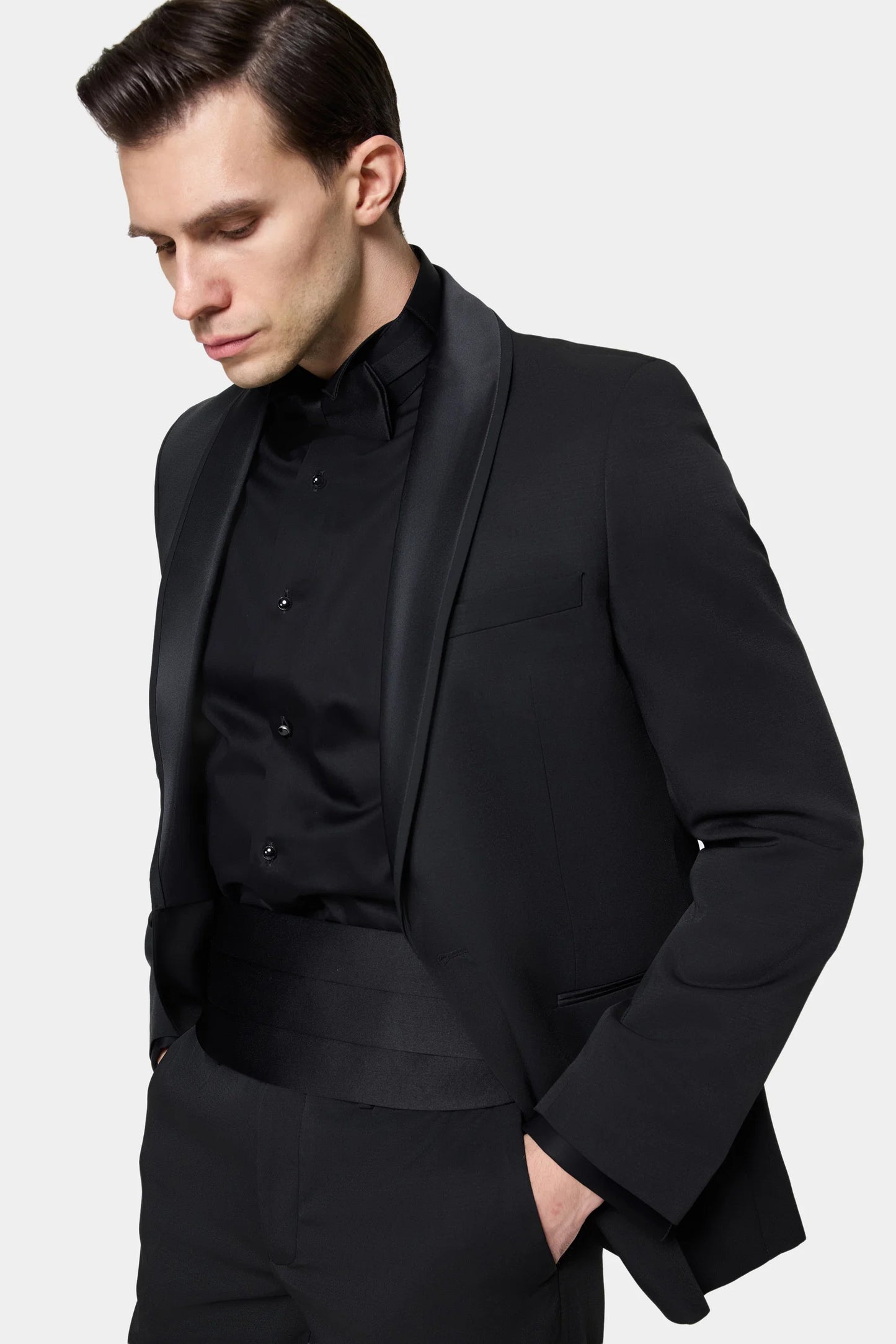 Twn Slim Fit Siyah Krep Desen Smokin Takim Elbise