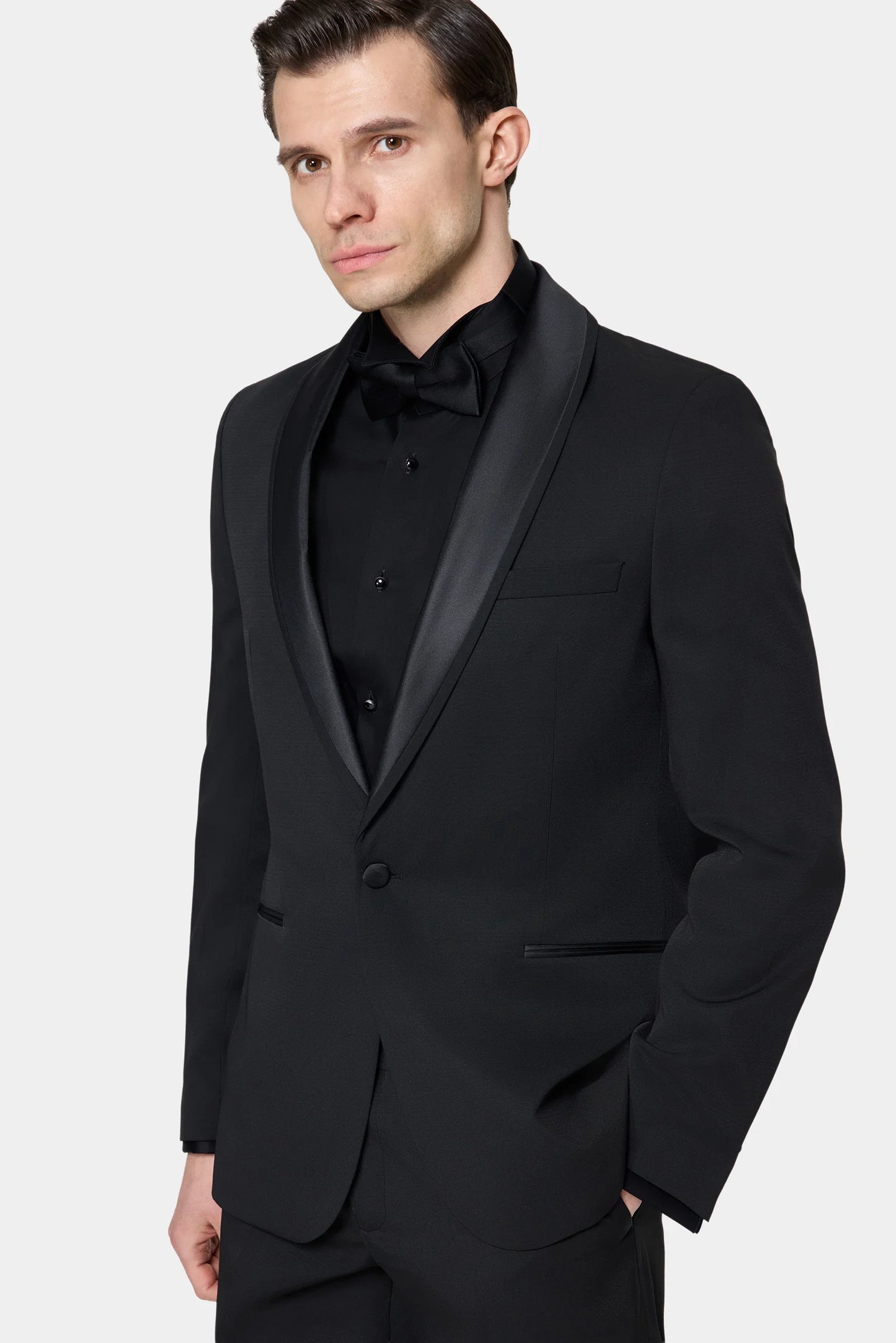 Twn Slim Fit Siyah Krep Desen Smokin Takim Elbise