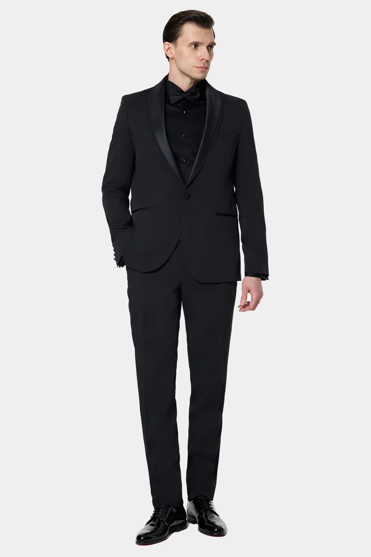 Twn Slim Fit Siyah Krep Desen Smokin Takim Elbise