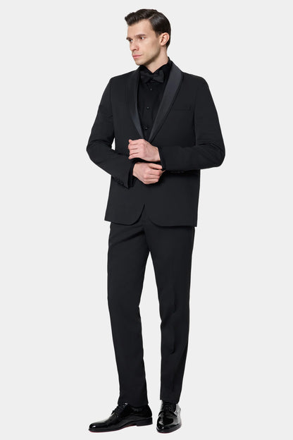 Twn Slim Fit Siyah Krep Desen Smokin Takim Elbise