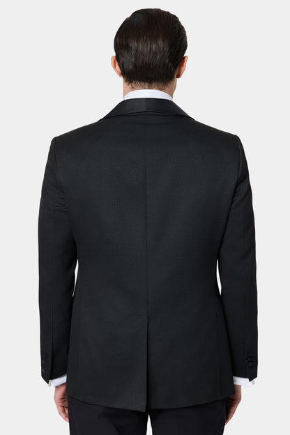 Ds Damat Slim Fit Siyah Armürlü Smokin Yelekli Takim Elbise