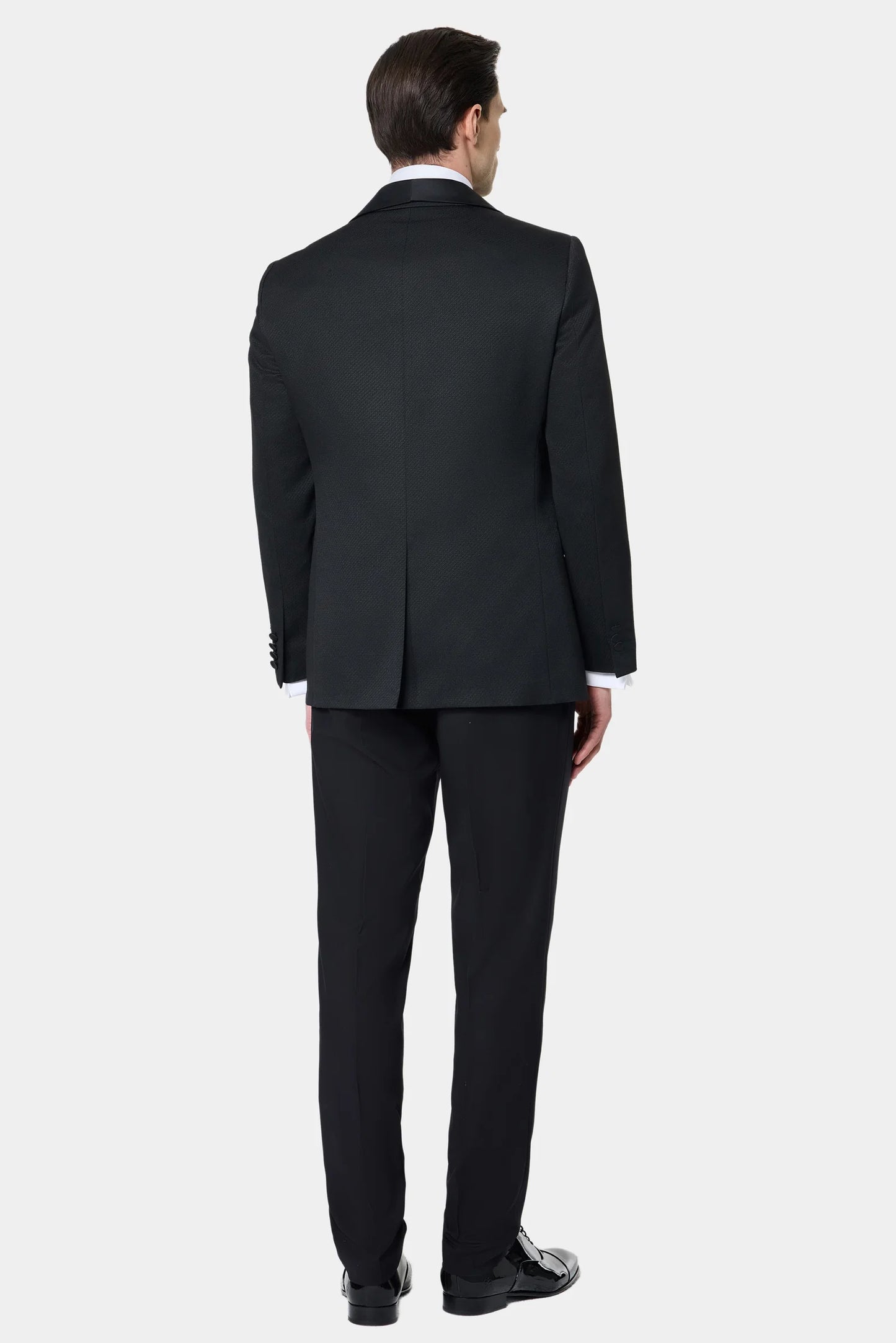 Ds Damat Slim Fit Siyah Armürlü Smokin Yelekli Takim Elbise