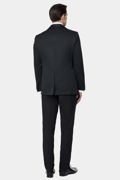 Ds Damat Slim Fit Siyah Armürlü Smokin Yelekli Takim Elbise