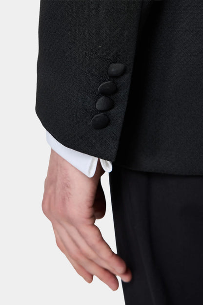 Ds Damat Slim Fit Siyah Armürlü Smokin Yelekli Takim Elbise
