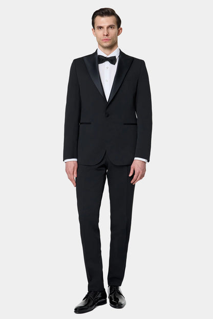 Twn Slim Fit Siyah Krep Desen Smokin Takim Elbise