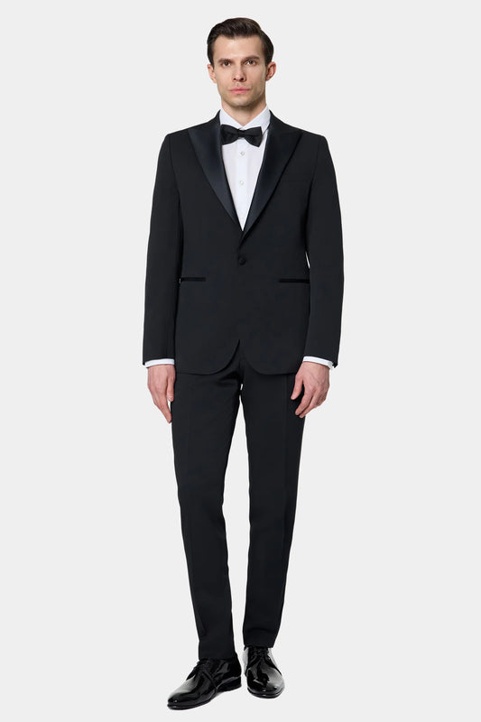 Twn Slim Fit Siyah Krep Desen Smokin Takim Elbise