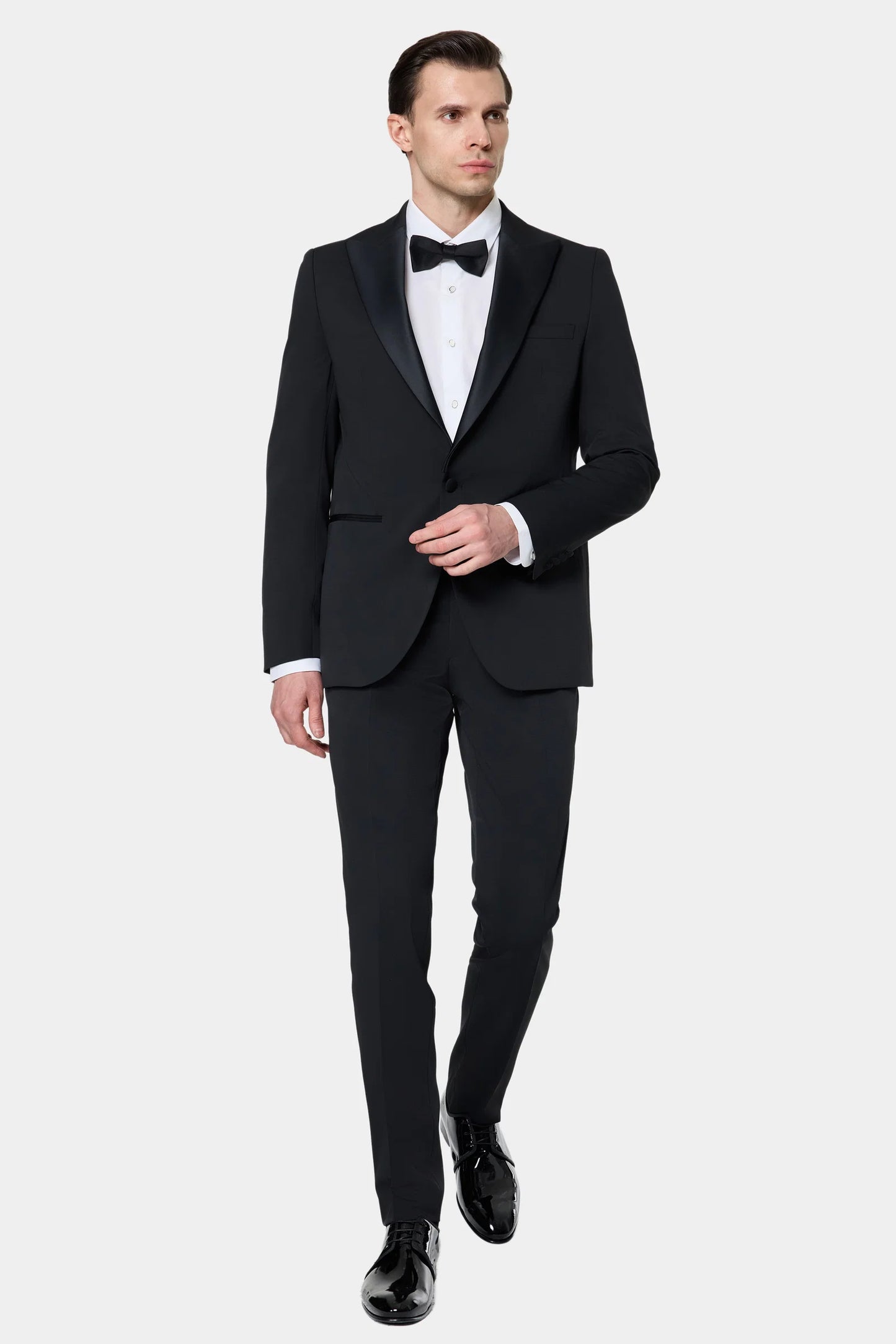 Twn Slim Fit Siyah Krep Desen Smokin Takim Elbise