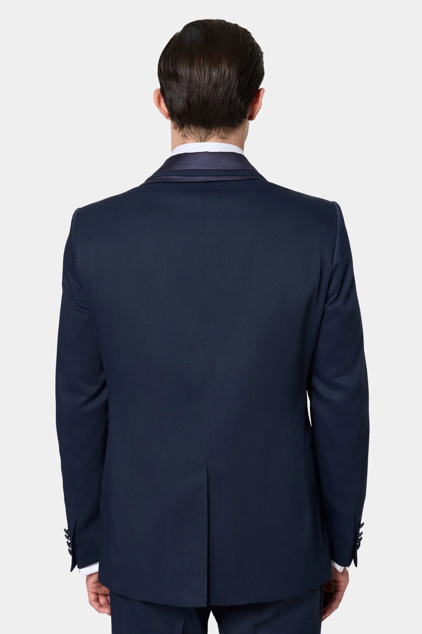 Ds Damat Slim Fit Lacivert Armürlü Smokin Yelekli Takim Elbise