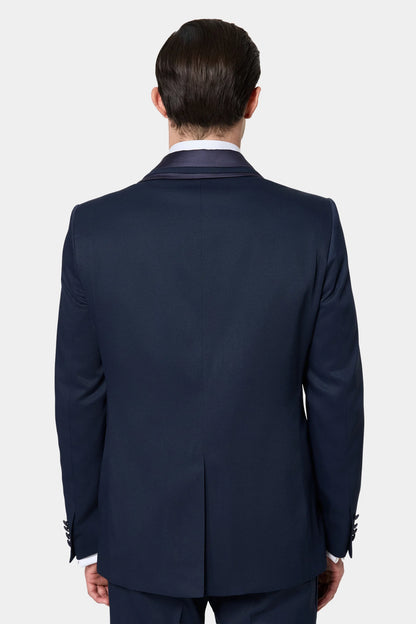 Ds Damat Slim Fit Lacivert Armürlü Smokin Yelekli Takim Elbise