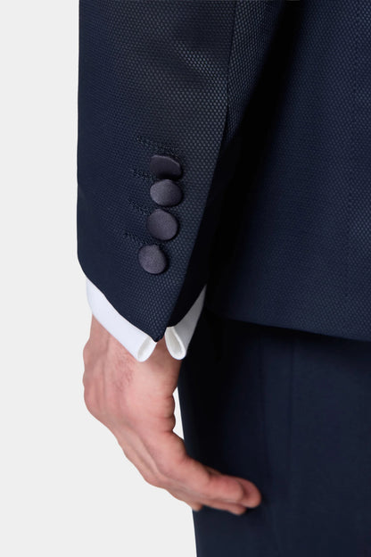 Ds Damat Slim Fit Lacivert Armürlü Smokin Yelekli Takim Elbise