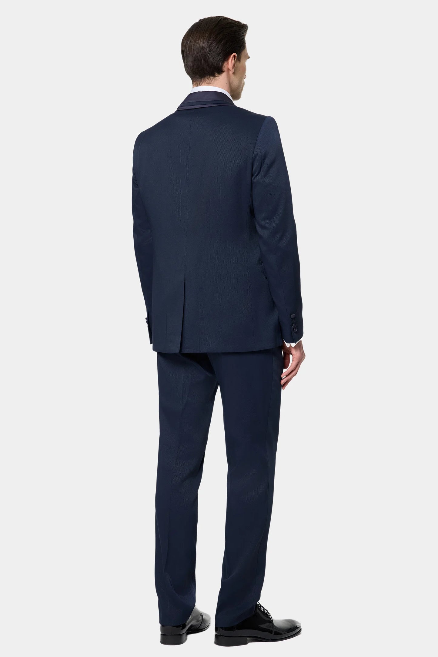 Ds Damat Slim Fit Lacivert Armürlü Smokin Yelekli Takim Elbise