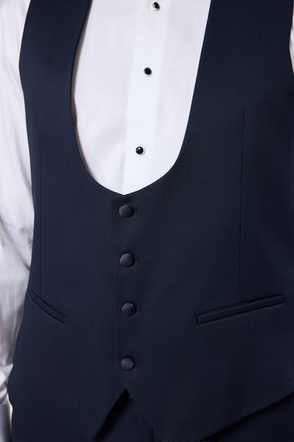Ds Damat Slim Fit Lacivert Armürlü Smokin Yelekli Takim Elbise