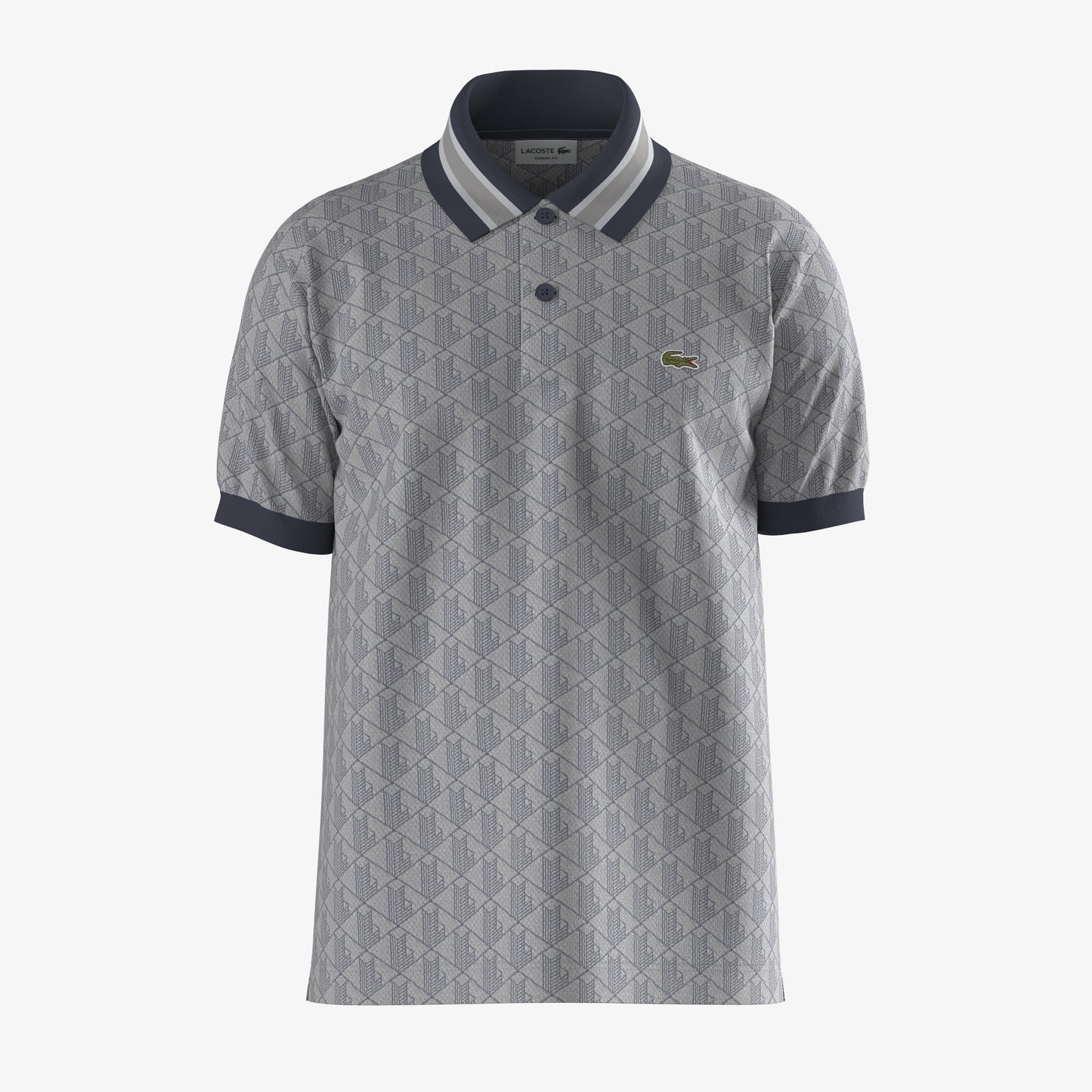 Lacoste Erkek Classic Fit Monogram Gri Polo