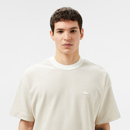 Lacoste Erkek Oversize Fit Bisiklet Yaka Krem T-shirt