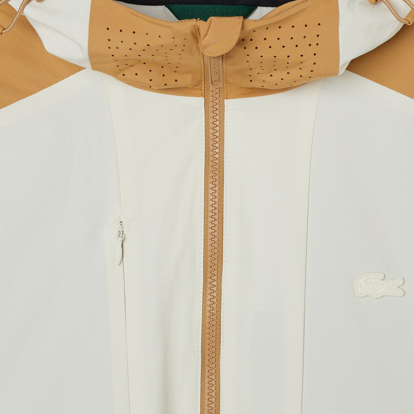 Lacoste Erkek Relaxed Fit Kapüşonlu Renk Bloklu Krem Mont