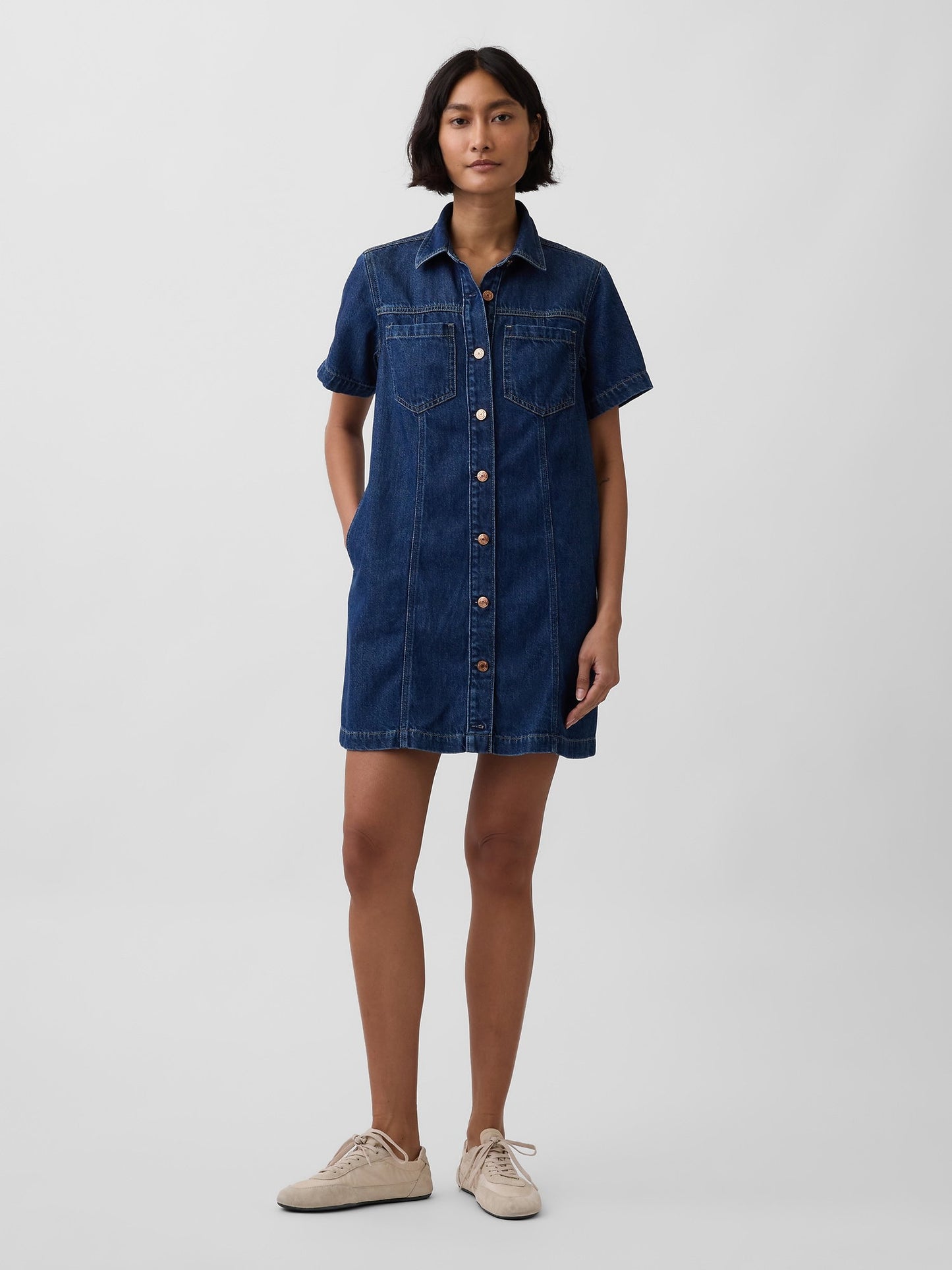 Koyu Mavi Ultrasoft Denim Mini Elbise