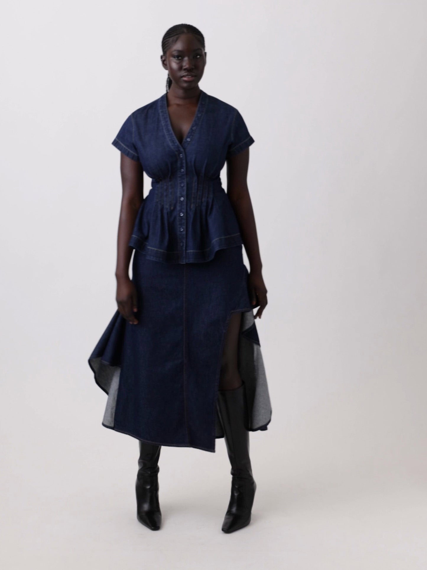 Koyu Mavi Gap × Hfr Denim Peplum Gömlek By Igdalyah