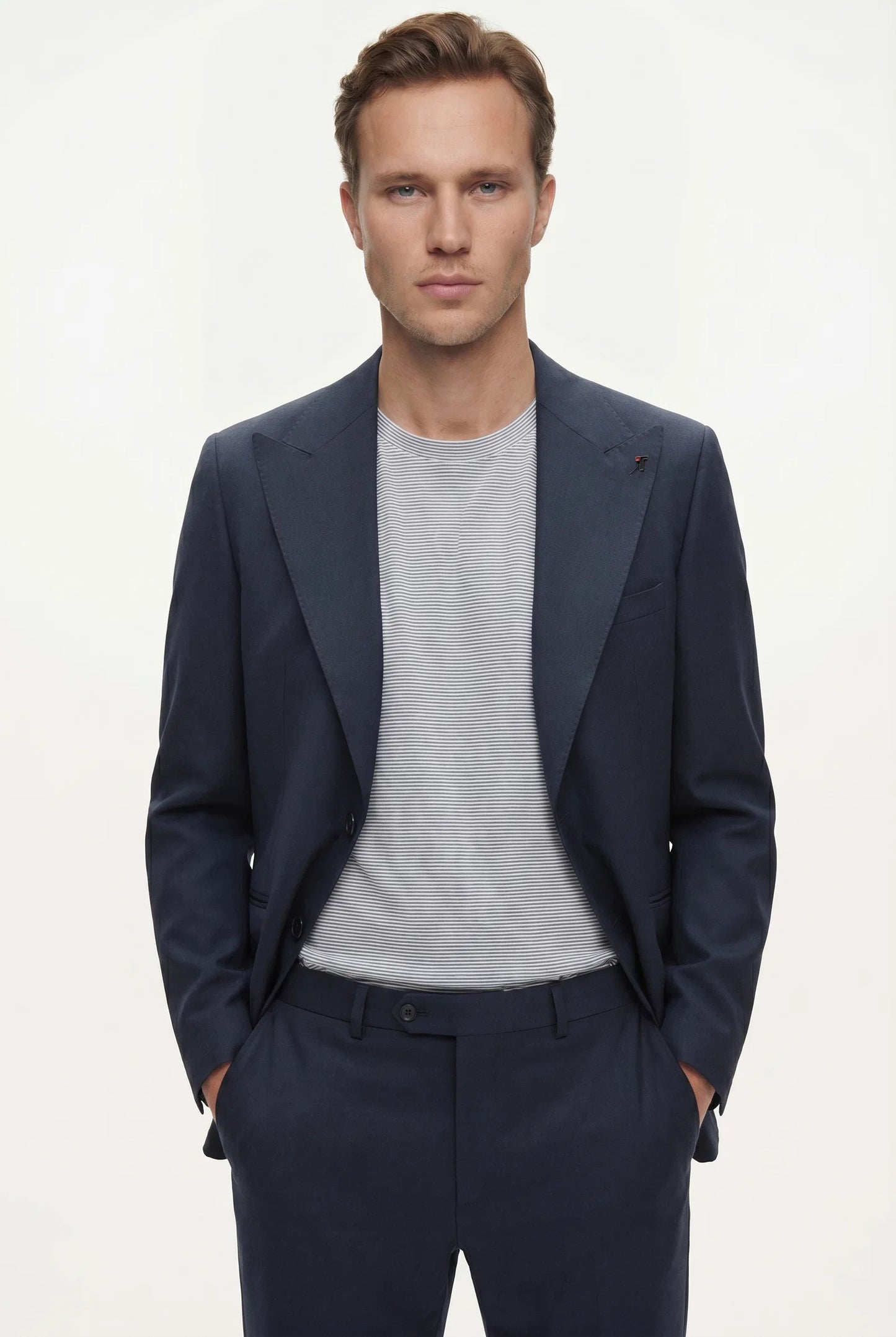 Tween Slim Fit Lacivert Düz Yünlü Takim Elbise