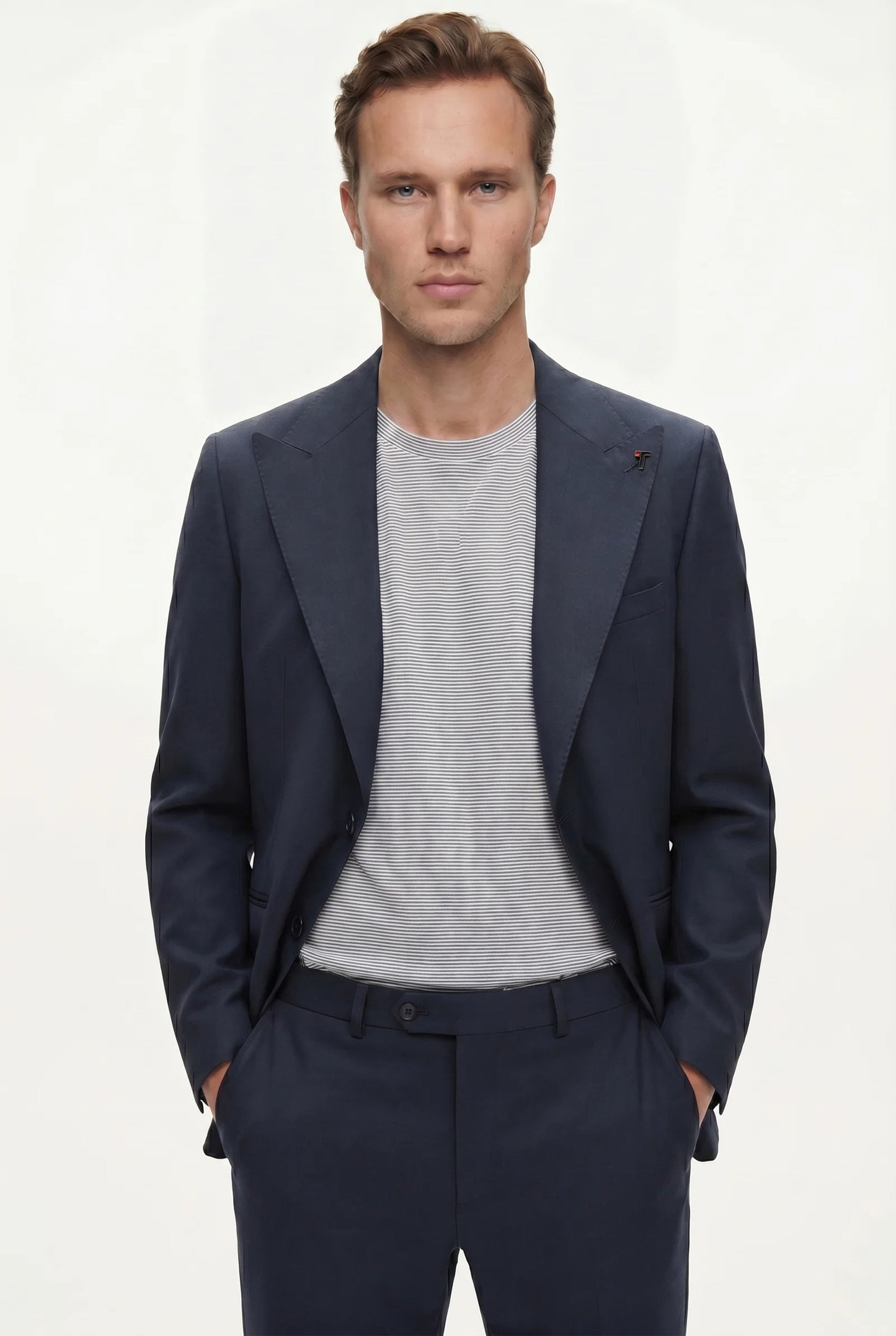 Tween Slim Fit Lacivert Düz Yünlü Takim Elbise