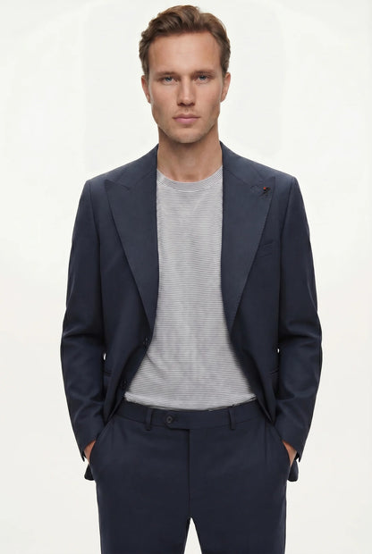 Tween Slim Fit Lacivert Düz Yünlü Takim Elbise