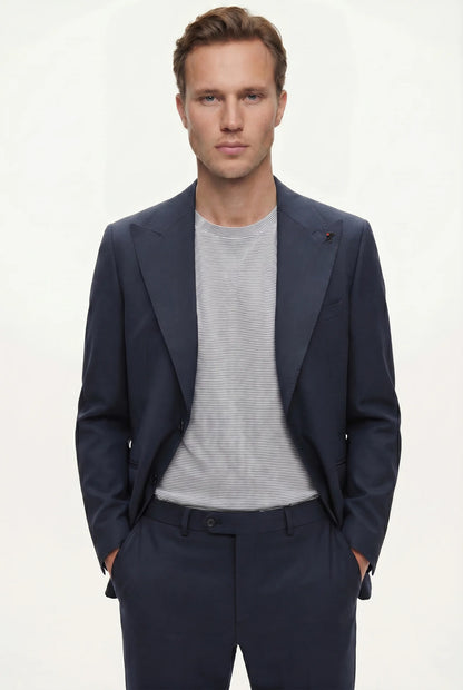 Tween Slim Fit Lacivert Düz Yünlü Takim Elbise