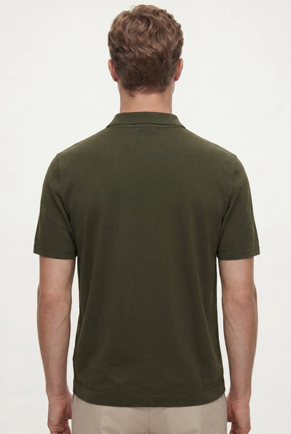 Tween Slim Fit Haki Yarım Fermuarlı Polo Yaka Yazlık T-shirt