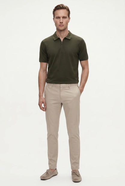 Tween Slim Fit Haki Yarım Fermuarlı Polo Yaka Yazlık T-shirt