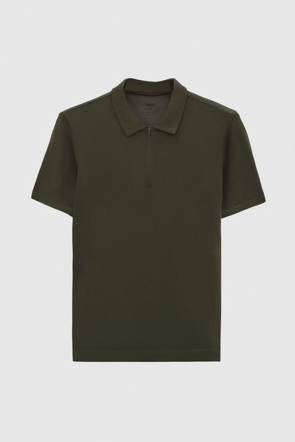 Tween Slim Fit Haki Yarım Fermuarlı Polo Yaka Yazlık T-shirt