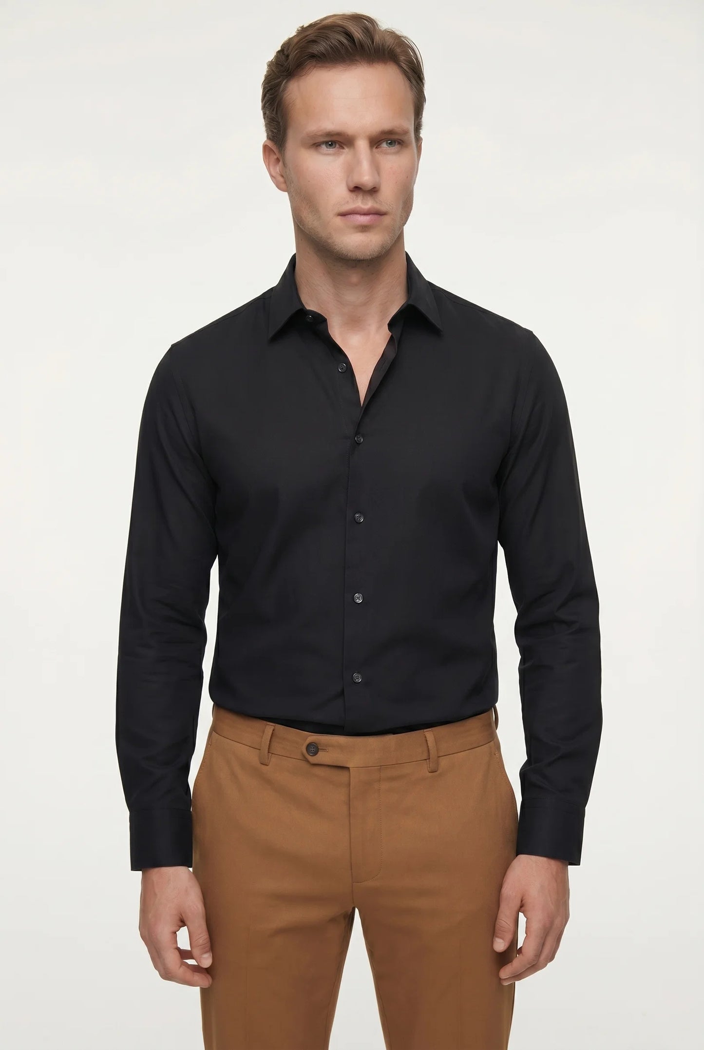 Tween Slim Fit Siyah Düz Easy Care Gömlek