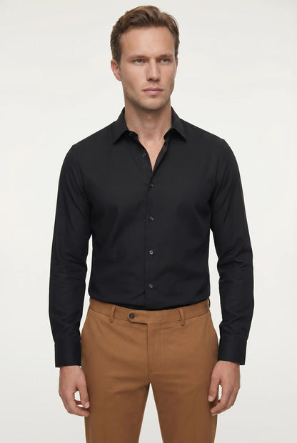 Tween Slim Fit Siyah Düz Easy Care Gömlek