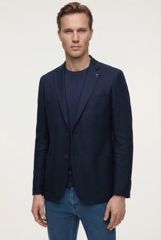 Tween Slim Fit Lacivert %100 Keten Kumaş Ceket