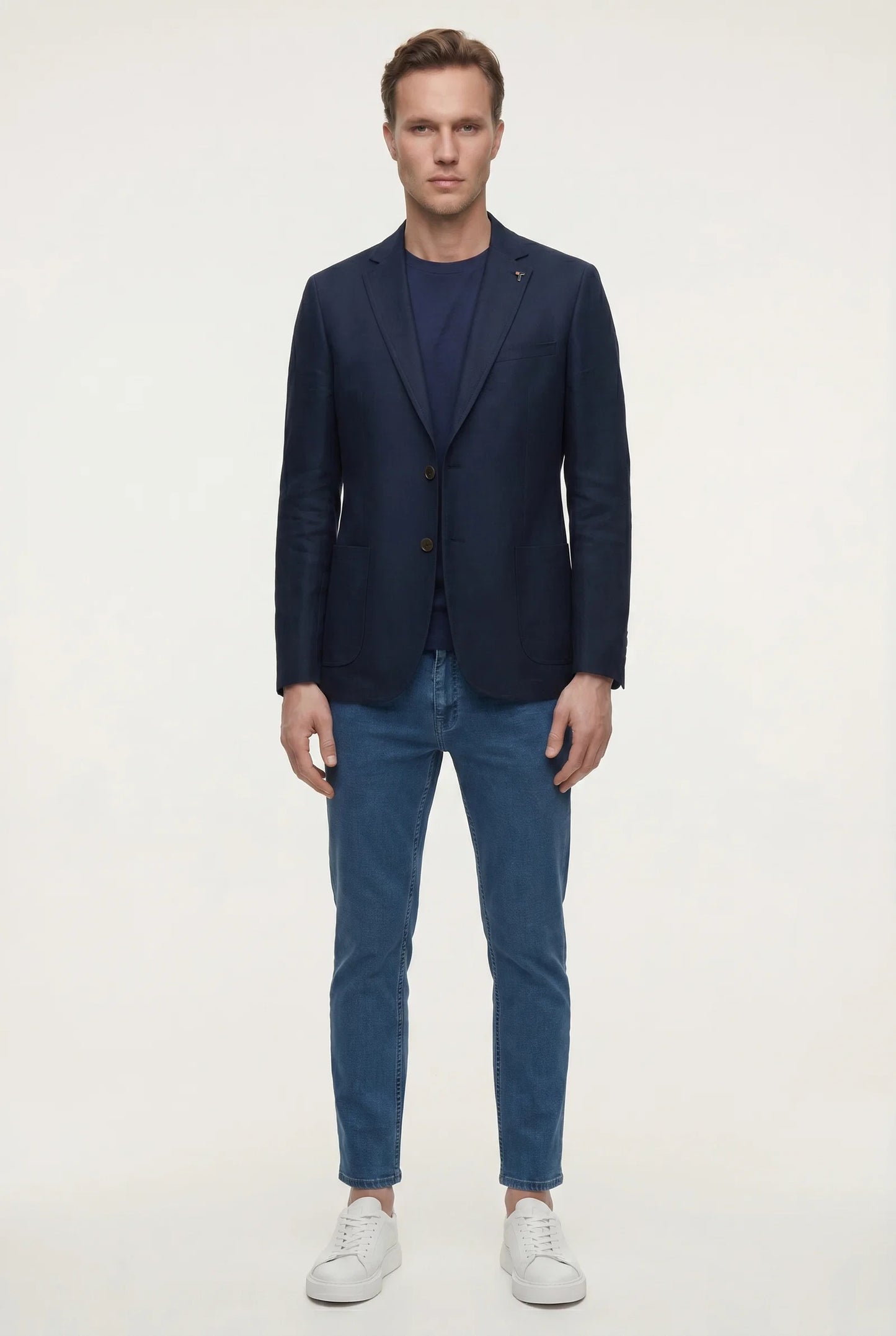 Tween Slim Fit Lacivert %100 Keten Kumaş Ceket