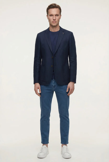 Tween Slim Fit Lacivert %100 Keten Kumaş Ceket
