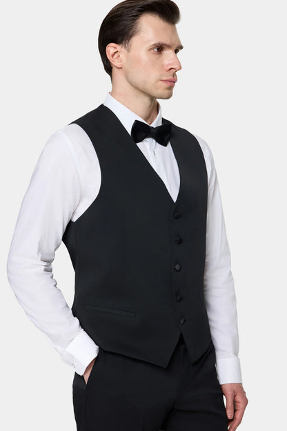 Twn Slim Fit Siyah Düz Smokin Yelekli Takim Elbise