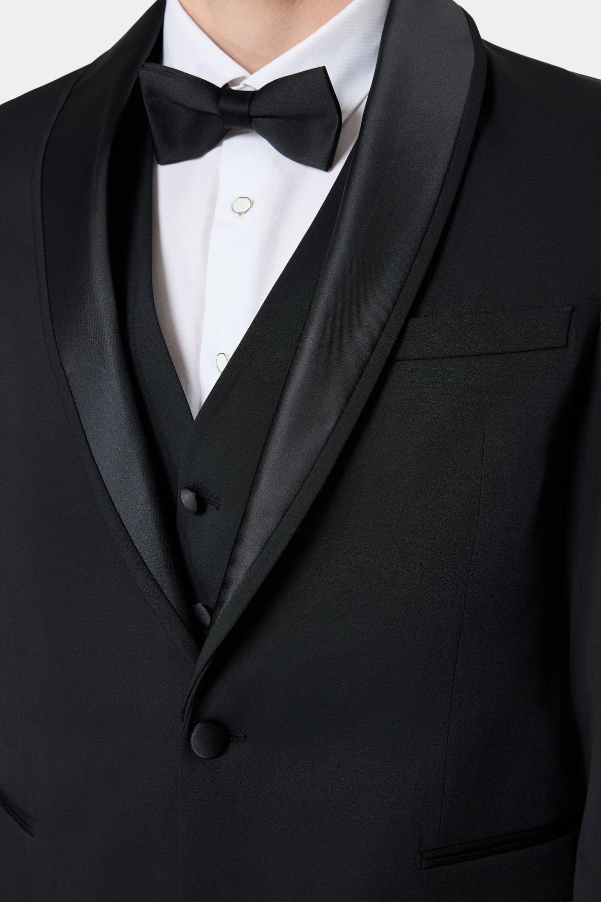 Twn Slim Fit Siyah Düz Smokin Yelekli Takim Elbise