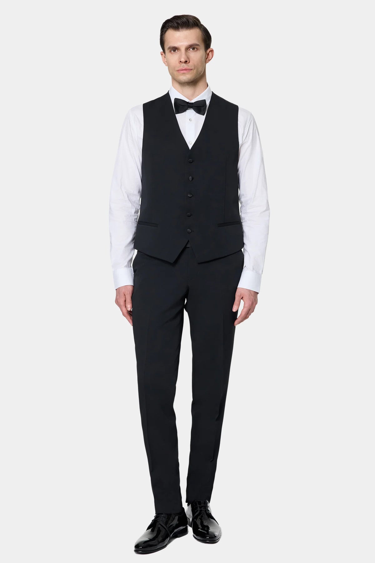Twn Slim Fit Siyah Düz Smokin Yelekli Takim Elbise