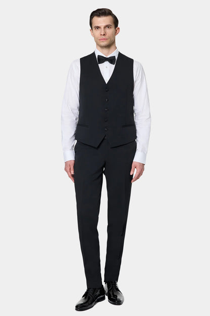 Twn Slim Fit Siyah Düz Smokin Yelekli Takim Elbise
