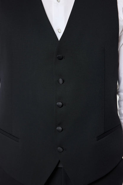 Twn Slim Fit Siyah Düz Smokin Yelekli Takim Elbise