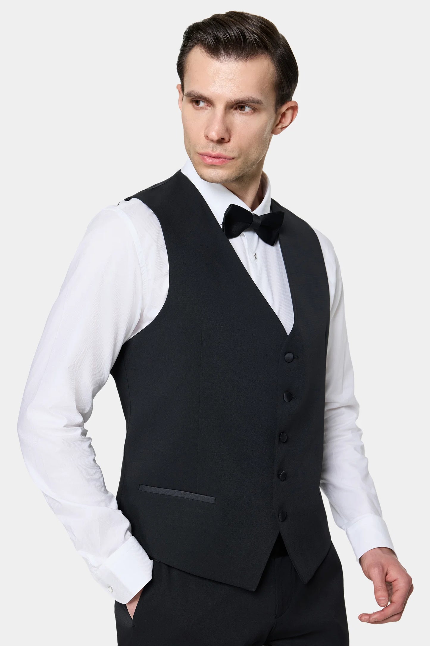 Twn Slim Fit Siyah Düz Smokin Yelekli Takim Elbise