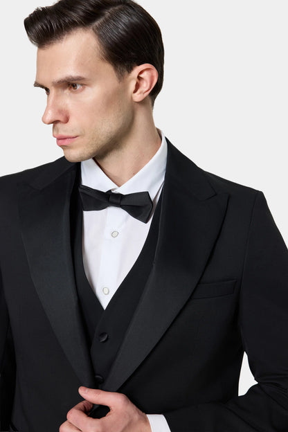 Twn Slim Fit Siyah Düz Smokin Yelekli Takim Elbise
