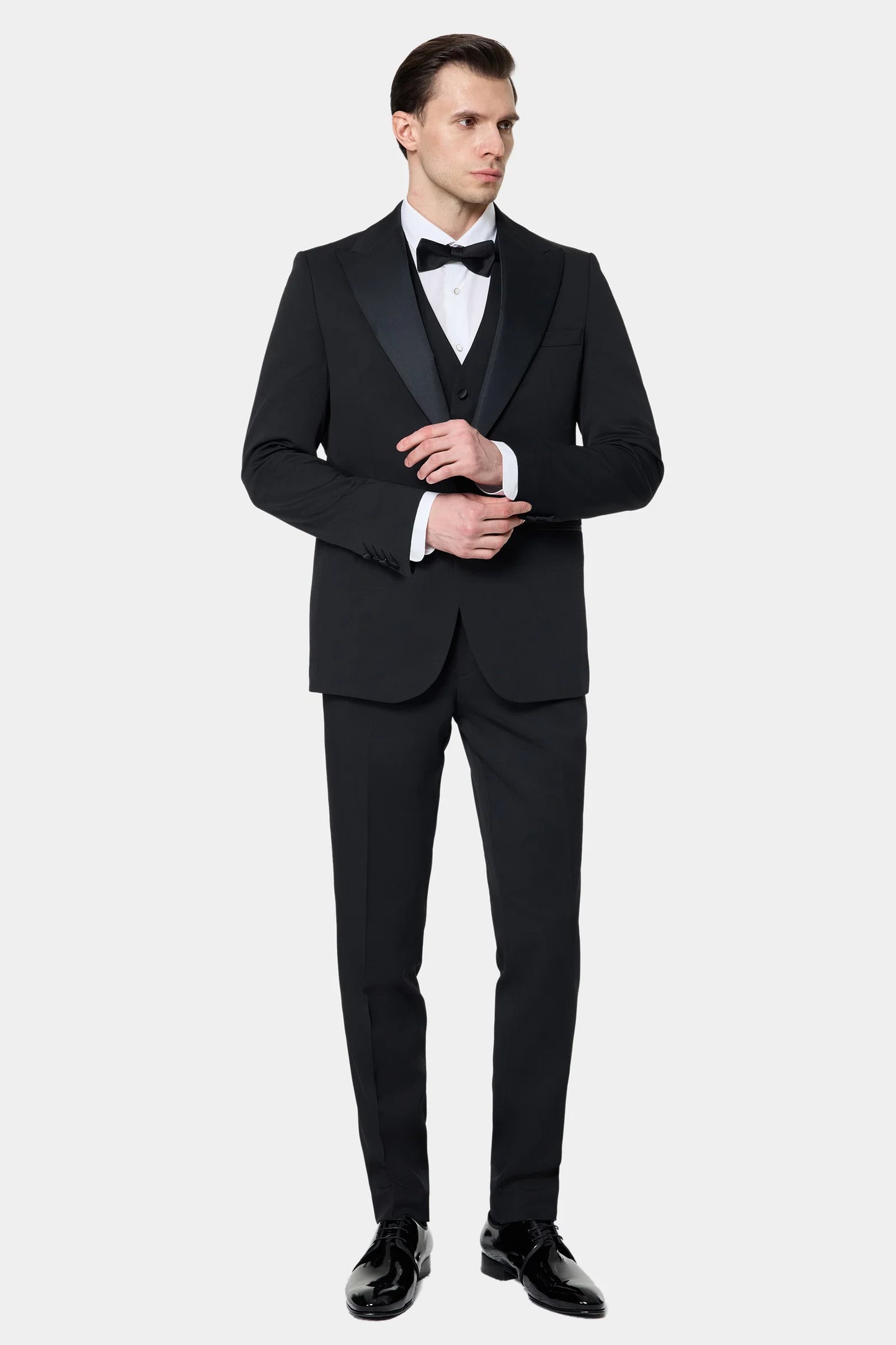 Twn Slim Fit Siyah Düz Smokin Yelekli Takim Elbise