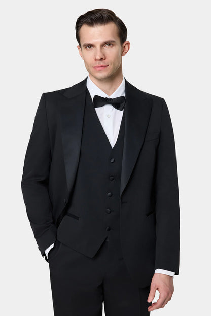 Twn Slim Fit Siyah Düz Smokin Yelekli Takim Elbise
