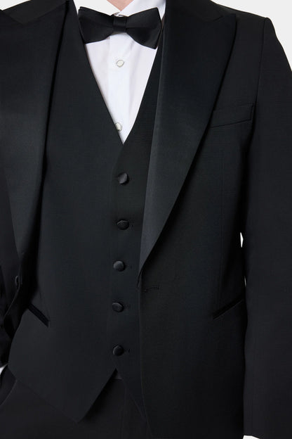 Twn Slim Fit Siyah Düz Smokin Yelekli Takim Elbise