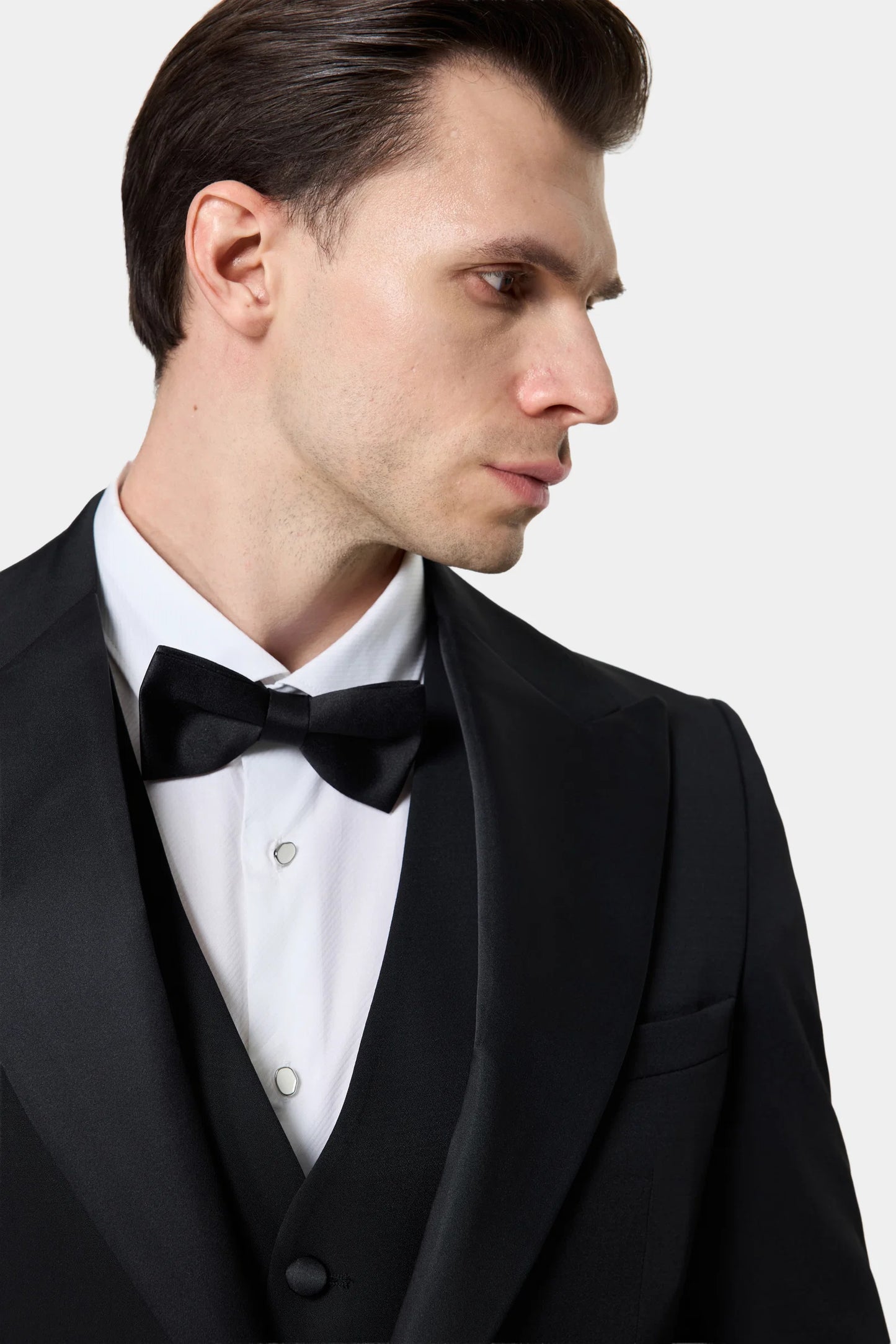Twn Slim Fit Siyah Düz Smokin Yelekli Takim Elbise
