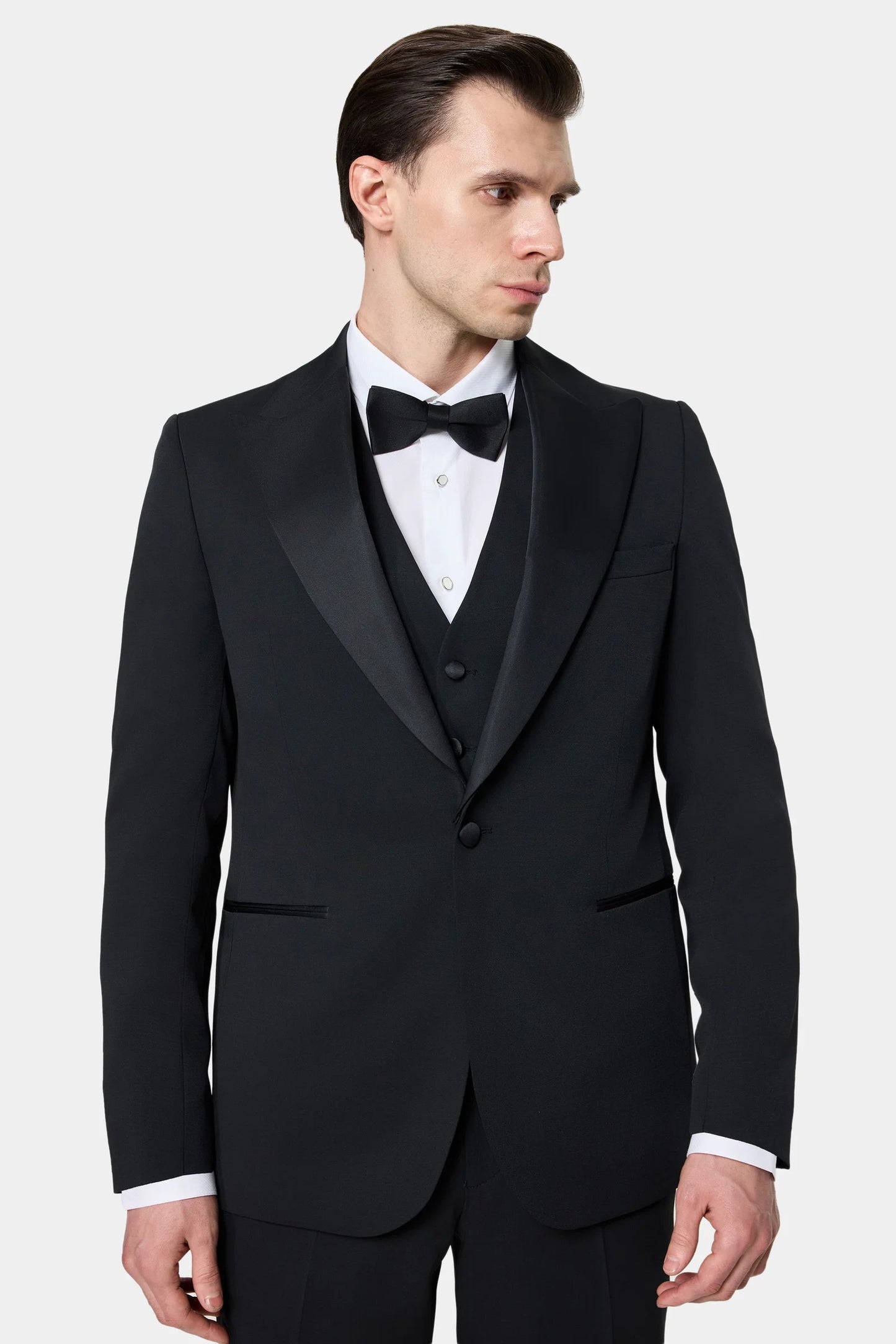 Twn Slim Fit Siyah Düz Smokin Yelekli Takim Elbise