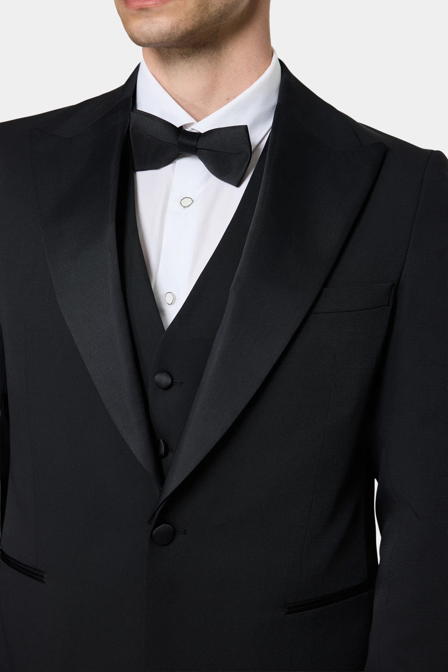 Twn Slim Fit Siyah Düz Smokin Yelekli Takim Elbise